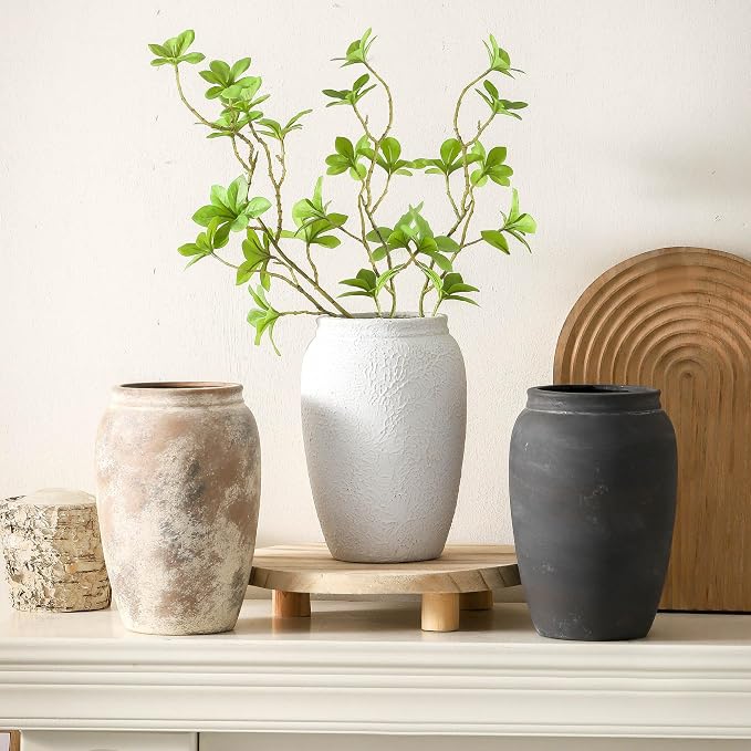 Rustic Ceramic Vase, 8.2 Inch Terracotta Rustic Vase, Farmhouse Decorative Vase Boho Decor, Christmas Decorative Vintage Flower Vase Home Decor, Living Room, Entryway, Holiday Wedding New Year Gifts