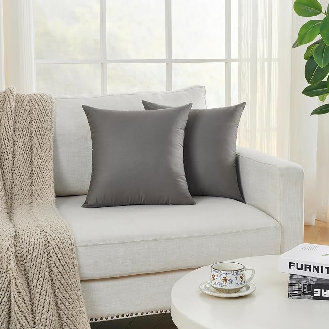 Longhui bedding Grey Throw Pillow Inserts 20x20 Set of 2, 100% Cotton Cover with Polyester Fill, 2-in-1 Use as Stuffers or Standalone Decor for Couch, Bed, Living Room, Outdoor