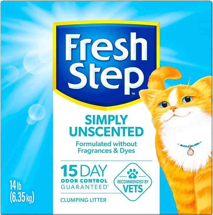 Fresh Step Simply Unscented Multi Cat Clumping Cat Litter, Low Dust, Odor Control with Activated Charcoal Tech, Compatible in Automatic Litter Boxes, 14 lb. (Pack of 3)