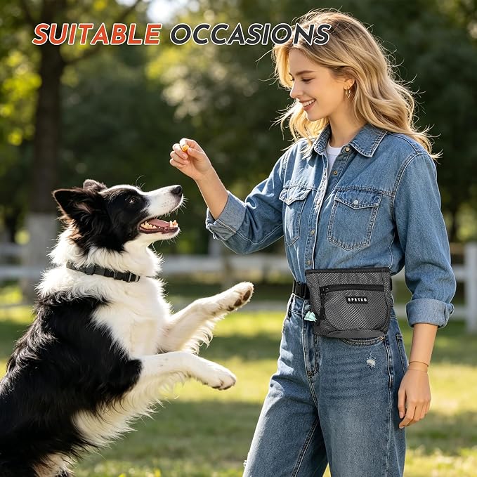 Dog Treat Pouch with Training Clicker, Treat Bag Fanny Pack with Magnetic and Zipper Closure Waterproof and Durable Treat Pouches for Pet Training Walking (Gray)