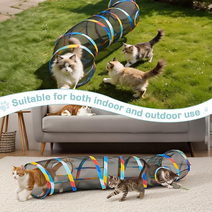 Glittme 48" Mesh Cat Tunnel, Breathable Pet Play Tube for Cats and Rabbits