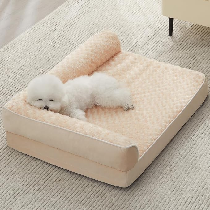 BFPETHOME Orthopedic Washable Dog Bed, Sleeping Couch for Large Senior Dogs | Deluxe Plush Rose Velvet Washable Cover, Egg Crate Foam Support, Waterproof Lining, Non-Slip Bottom, Senior Dogs