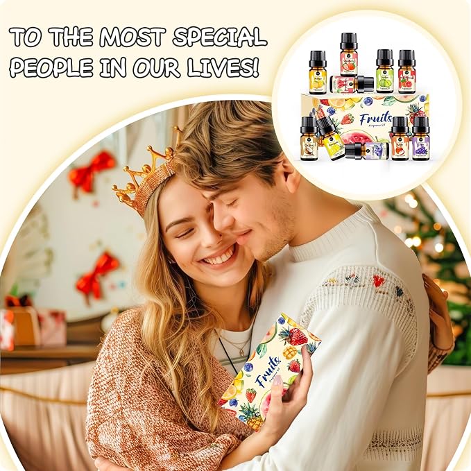 RAINBOW ABBY Fruity Fragrance Oil for Candle & Soap Making, 10 Fruit Scents in 5ML Bottles, Coconut, Strawberry, Watermelon, Mango, Pineapple, Summer Premium Aromatherapy Diffuser Oils Set