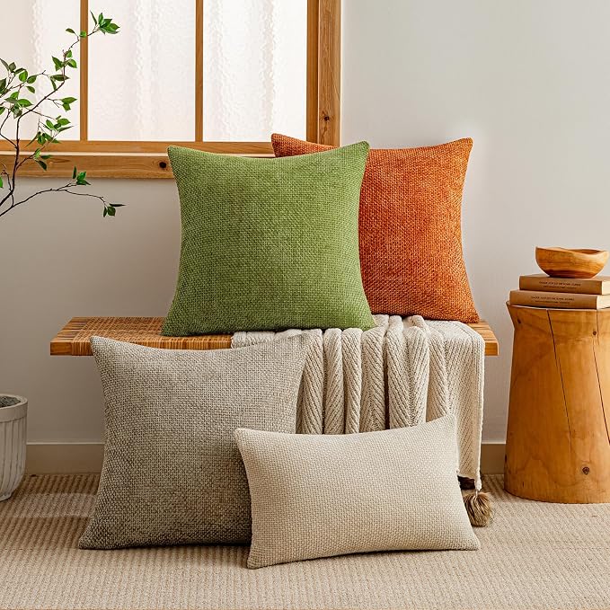 a moment Forest Green Chenille Throw Pillow Covers 18x18 Inch Pack of 2 Modern Decorative Throw Pillow Covers Farmhouse Cross Covers Home Decor for Sofa Bedroom Living Room