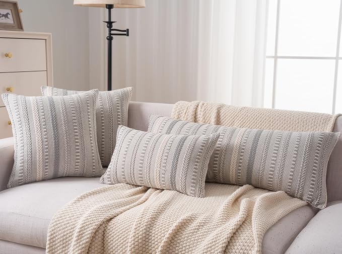 Cethom Boho Lumbar Pillow Covers 14x36 Long, Farmhouse Decorative Couch Pillow Cases, Grey Accent Pillows of Bed, Sofa Bedroom Living Room Home Decor Cushion Cover, Pack of 1