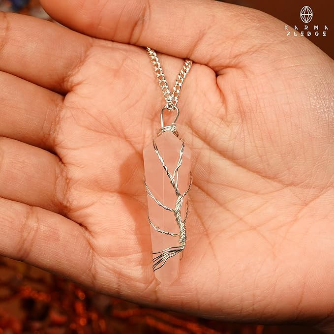 Handmade 7 Chakra Tree of Life with Rose Quartz Pendant Unique Birthday Gifts for Women, Mom, Sister, Friends, Healing Crystal Tee Bring Money, Good Luck, Positivity, Love Anniversary Gifts for Her