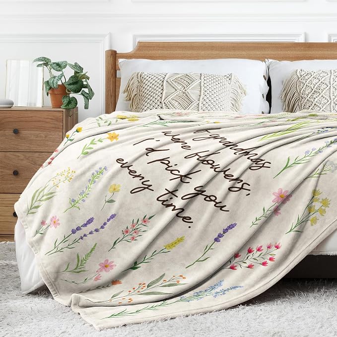 Grandma Gifts, Floral Blanket for Grandma Birthday Gift | Best Gifts for Grandma from Grandkids, Grandmother Gift on Grandparents Day, Christmas, Soft Throw Blankets 60'' x 80''