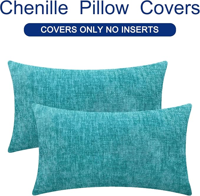 CaliTime Decorative Couch Throw Pillow Covers 20 X 12 Inches Lake Blue | Pack of 2, Cozy Chenille Cushion Cases for Sofa Bed Living Room Farmhouse Home