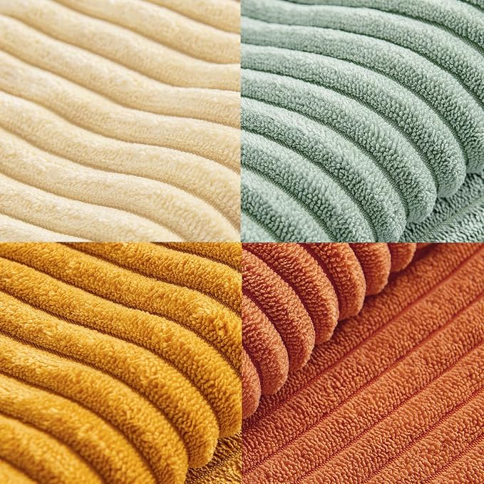 MIULEE Fall Teal-Orange Decorative Throw Pillow Covers 22x22 Inch Set of 4 Boho Corduroy Striped Cushion Cases Modern Farmhouse Patchwork Pillow Cases for Couch Sofa Bedroom Home Decor
