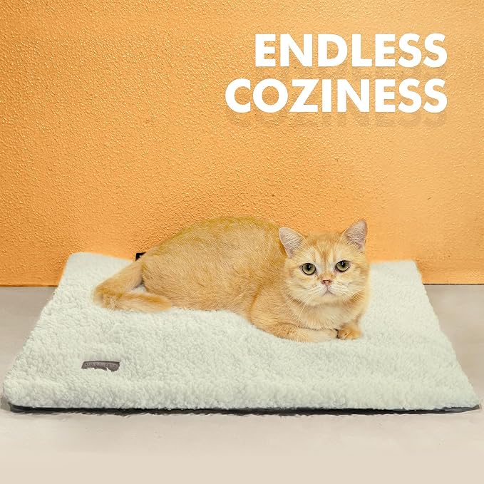 Self Warming Cat Bed Self Heating Cat Dog Mat Pad 29 x 18.9 in Extra Warm | Non Electric, Self Heated Cat Bed for Indoor Outdoor Pets, Removable Washable Cover, Non-Slip Bottom, Crinkle-Free, Beige