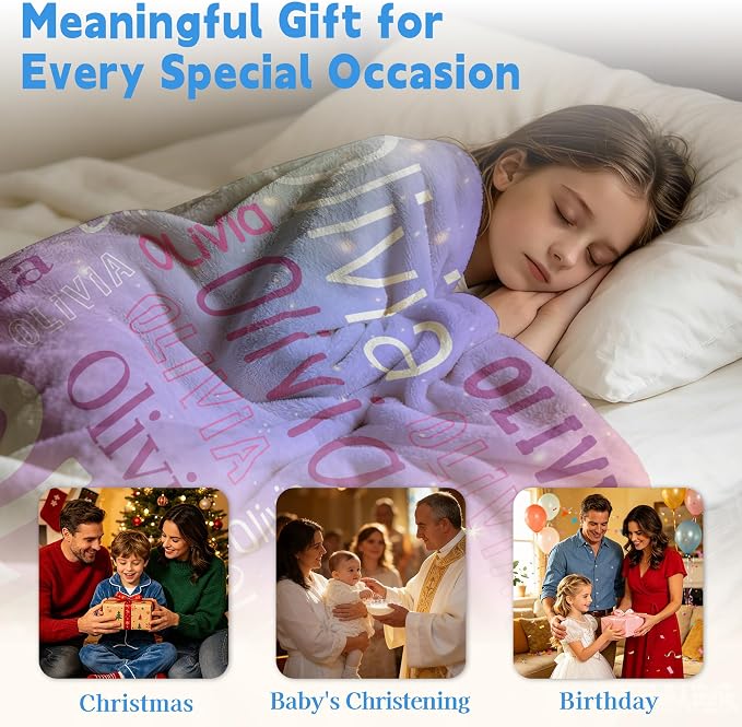 Custom Blanket with Name, Personalized Name Blankets for Teen Girls Boys Kids Baby, Customized Flannel Throw Blanket Gifts for Christmas Birthday - Printed in USA