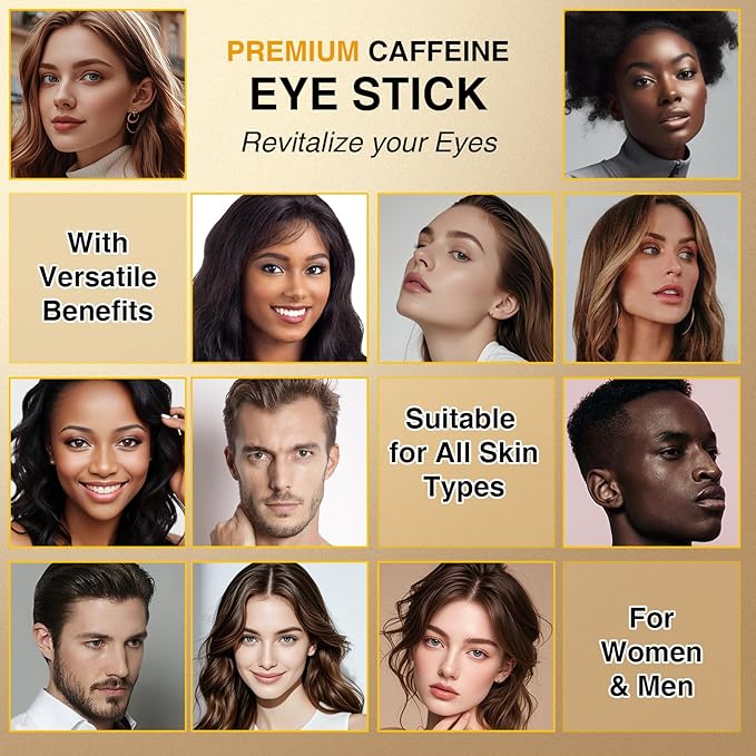 Caffeine Eye Cream Stick, Eye Cream for Anti-Aging Dark Circles Puffiness Bags, and Wrinkles - Gentle Under Eye Cream for Sensitive Skin, Smooths Fine Lines