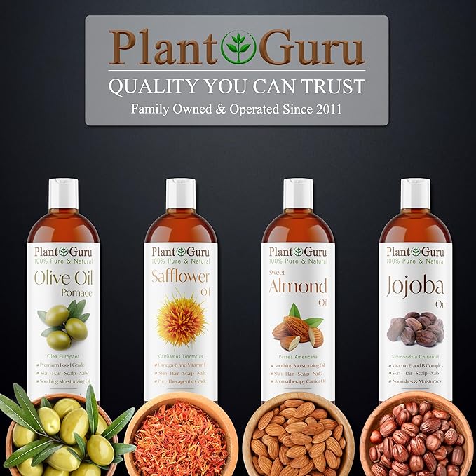 Plant Guru Safflower Oil 8 fl. oz. – Cold Pressed, 100% Pure & Natural Carrier for Skin, Face, Body, Hair, and Cooking. Great for DIY Creams, Lotions, and Lip Balms.