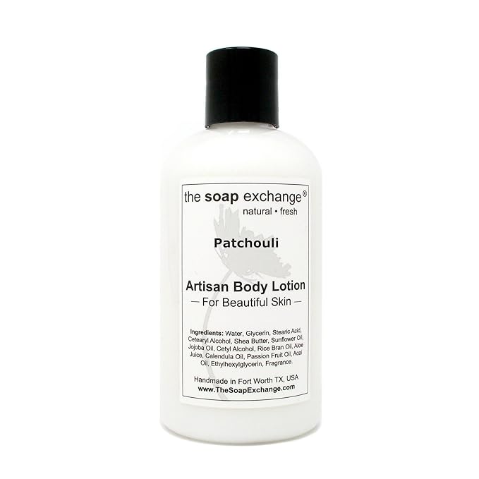The Soap Exchange Body Lotion - Patchouli Scent - Hand Crafted 8 fl oz / 240 ml Natural Artisan Skin Care for Hand, Face, & Body, Moisturize, Hydrate, & Protect. Made in the USA.