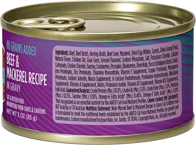 Nulo Freestyle Grain-Free Minced Wet Canned Food for Cats and Kittens, Beef & Mackerel, 3 Ounce, 24 Cans