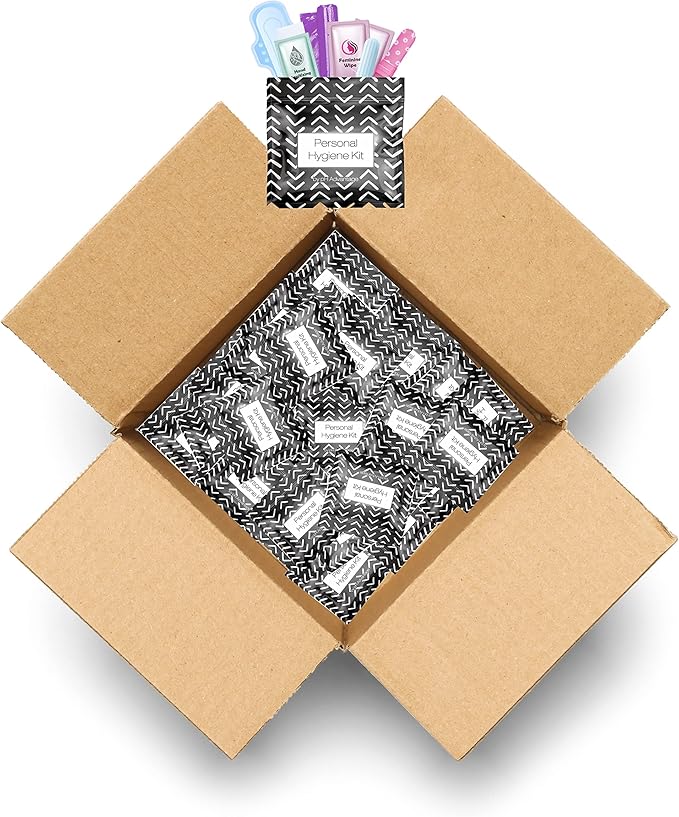 Black Treads Style Menstrual Kit All-in-One 50 Pack | Convenience on The Go | Period Kit Pack for Travelling or just When You’re Out | Individually Wrapped Feminine Hygiene Products