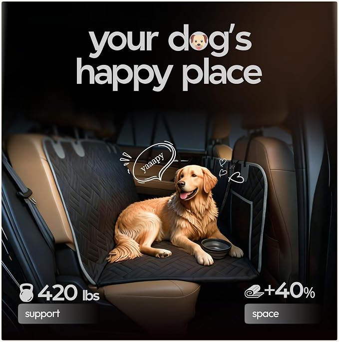 Dog Seat Cover for Back Seat Hard Bottom, XL Backseat Extender for Large Dogs (+420 lbs), Waterproof Dog Car Hammock with Door Protectors, Non-Slip Heavy-Duty Pet Seat Cover for Truck, SUV & Car