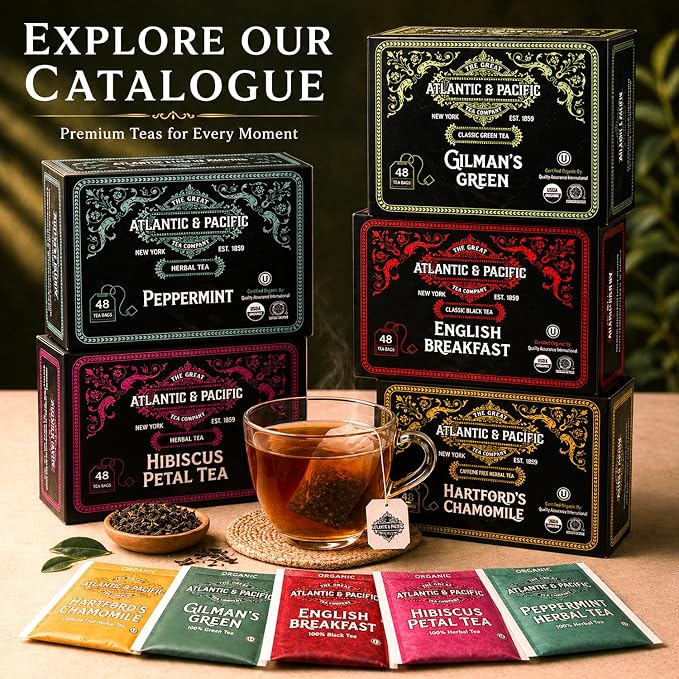 A&P Coffee Organic Hibiscus Tea Bags, 48 Count, Hibiscus Petal Herbal Tea, Naturally Caffeine Free, Rich in Vitamin C, Tart Cranberry Flavor, Hot or Iced Tea, Premium Herbal Infusion, Fresh Aroma