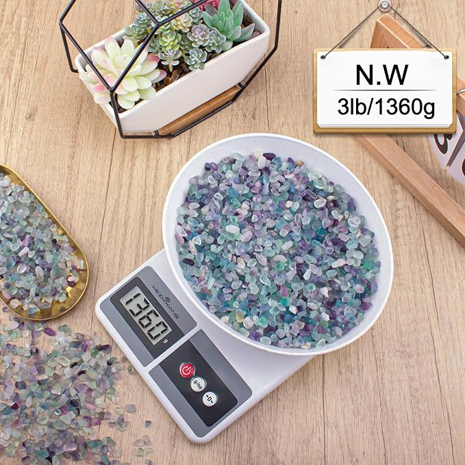 3 Lb Fluorite Crystal Chips Aquarium Fish Tank Gravel, Tumbled Crushed Stone Crystal Chips Bulk Irregular Shaped Decorative Vase Fillers Aquarium Gravel Rocks