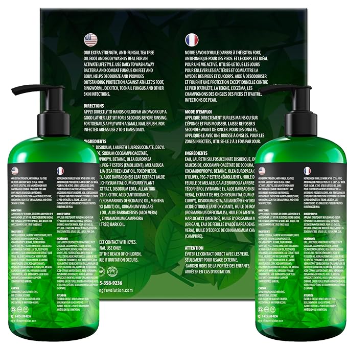 Viking Revolution Tea Tree Oil Body Wash Soap for Men - Helps Athlete's Foot, Toenail, Jock Itch, Eczema, Ringworm & Body Odors - Extra Strength Men's Body Wash (2 Pack)