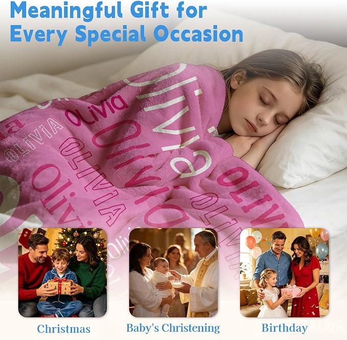 Custom Blanket with Name, Personalized Name Blankets for Teen Girls Boys Kids Baby, Customized Flannel Throw Blanket Gifts for Christmas Birthday - Printed in USA