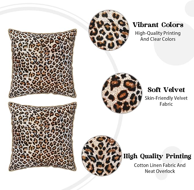 KSLIDS Leopard Print Faux Fur Soft Velvet Throw Pillow Covers Set of 2 Brown Black Cheetah Decorative Pillow Covers 16x16 Inch Animal Pillow Case for Sofa Couch Bedroom Farmhouse Home Decor
