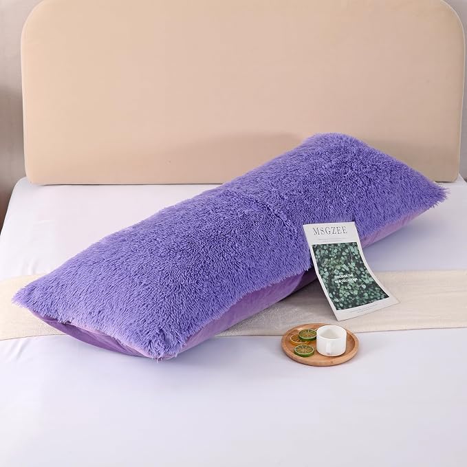 REAFORT Long Hair Faux Fur Body Pillow Cover 21"x54", Hidden Zipper (Lilac) | Ultra-soft long hair faux fur with a hidden zipper offers luxurious comfort and is machine washable for easy care.