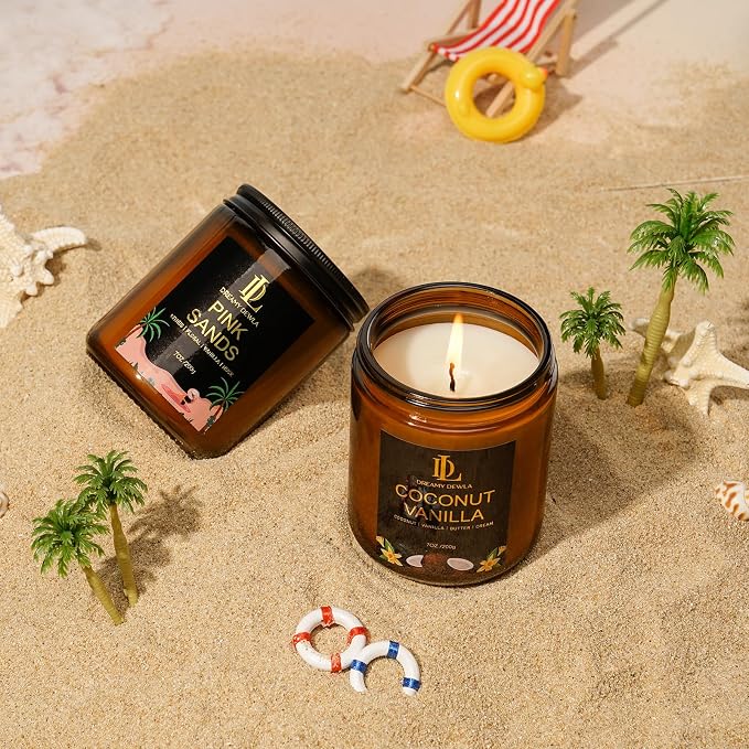 Coconut Vanilla Candles, 7oz Vanilla Coconut Scented Candle, Natural Soy Candles for Home Scented, Long Lasting with 50 Hour Burn Time, Gifts for Men Women