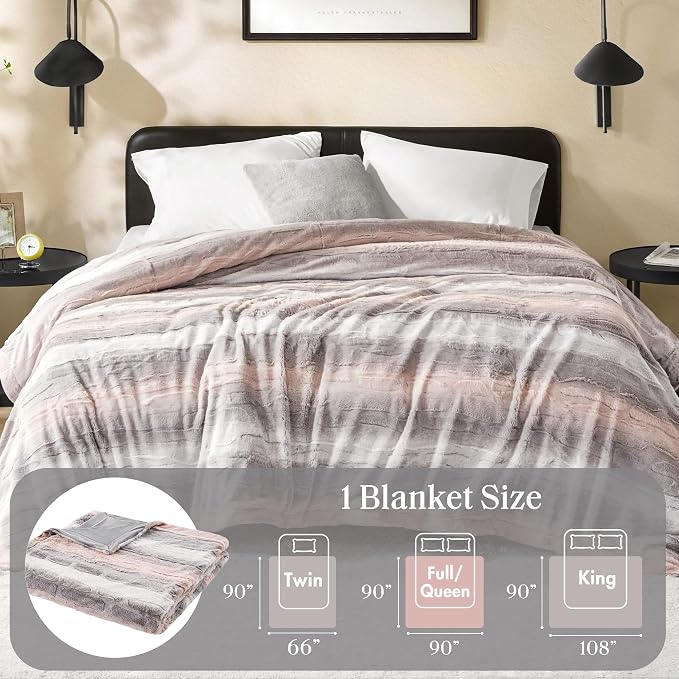 Madison Park Zuri Ultra Soft Faux Fur Queen Blanket Reversible, Blush/Grey | All Season, Ultra Soft, Breathable Fabric for Bed or Couch, Lightweight, Plush, OEKO-TEX Certified