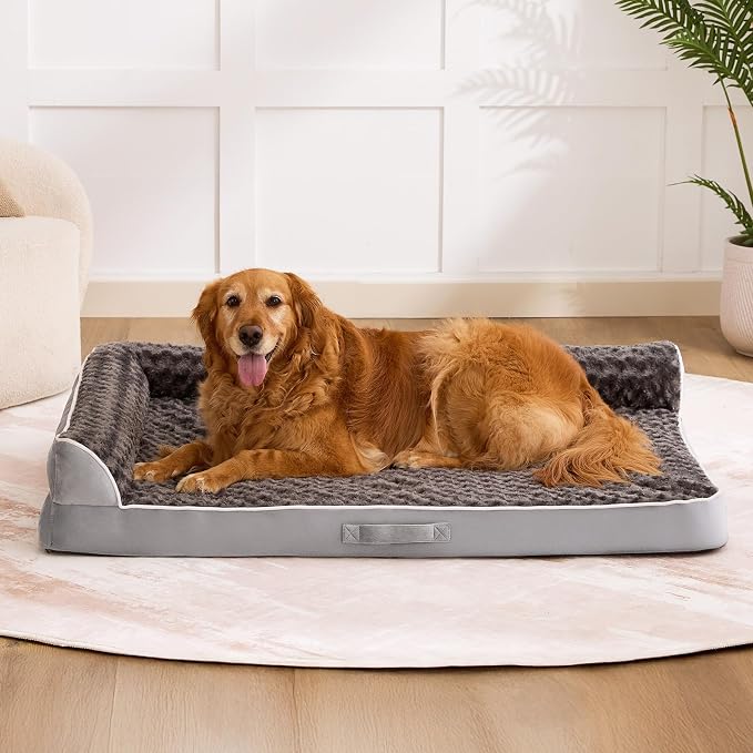 Orthopedic Dog Bed for Medium Size Dog, 36"x27"x6.5", Grey | Waterproof, Washable Cover, L-Shaped Pet Couch, Egg-Crate Foam for Pressure Relief, Portable Handle