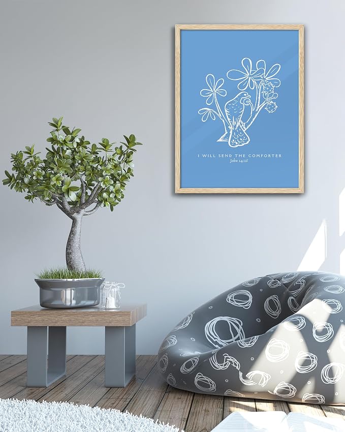 EcoHest 16x20 in John 14:16 I Will Send The Comforter Christian Wall Art | Solid Oak Wood Frame, Canvas Wall Art, Bible Verse Holy Spirit Floral Decor for Bedroom, Living Room, Office, Church, 1Pack