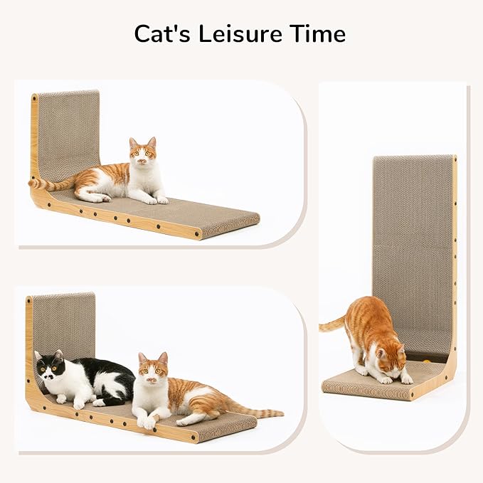 FUKUMARU Cat Scratcher for Indoor Cats, 32.7 Inch L Shaped Cat Scratch Pad | Extra Large Cardboard Cat Scratcher for Wall Sofa, Vertical Cat Scratching Board with Ball Cat Toy, Tall Cat Scratching Post