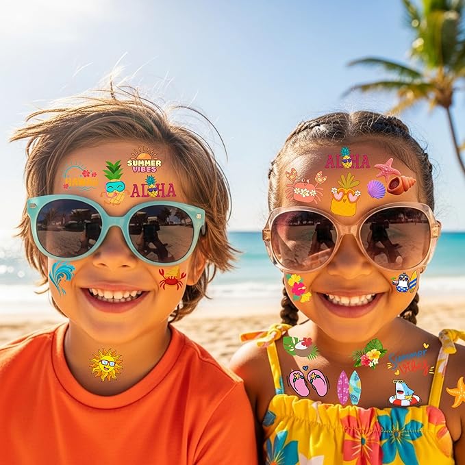 Summer Temporary Tattoos - 60Pcs Summer Party Decorations Gift Idea For Kids Youth Boy Girl Adult Beach Sea Summer Party Favors Accessories Aloha Party Supplies Hawaii Theme Luau Pool