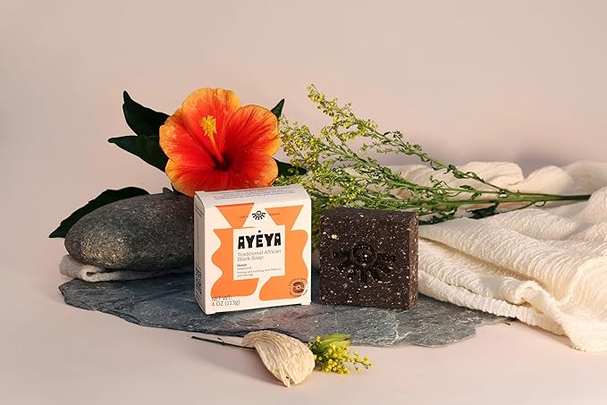 AYÉYA African Black Soap Bar, Cedarwood (Honor) – Exfoliating Bar Soap for Aging Skin, 4 Oz