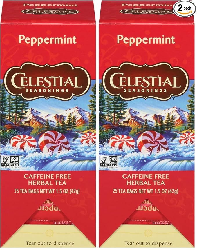 Celestial Seasonings Peppermint Herbal Tea 25 Tea Bags (Pack of 2)