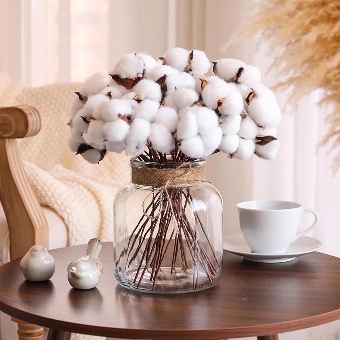 Houmury Glass Vases for Centerpieces Set of 4 Farmhouse 6 Inch Clear Large Vase Utensils Holder with Twine Ties Home Decor for Wedding Living Room Dining Table Office (4)