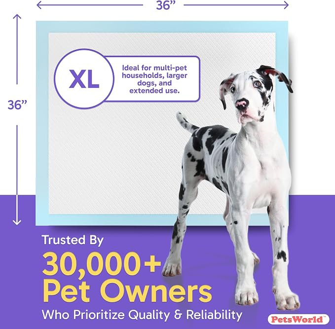 Pee Pads for Dogs 36x36 Fresh Scented | Dog Training Pads 50 Count | Fresh scented, 36x36 in, XXL, 50 pack, 5-layer leak-proof, waterproof backing, adhesive tabs, large breeds