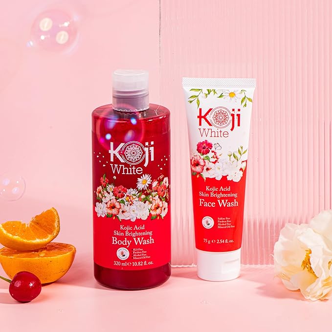 Koji White Kojic Acid Skin Brightening Body Wash - Daily Moisturizing Cleanser, Uneven Skin Tone with Flower Acid Extracts, Hyaluronic Acid, Vitamin E & B5, Vegan Body Wash, 10.82 Fl oz