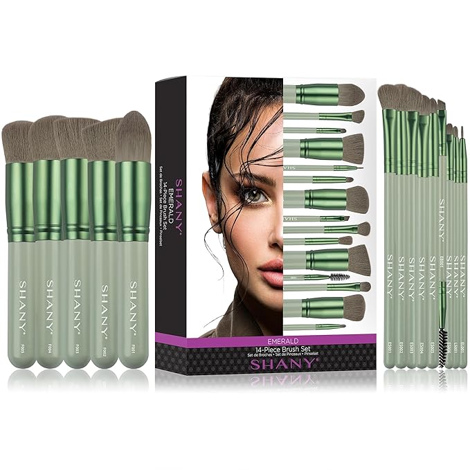 SHANY14 Piece Makeup Brush Set – Elite Cosmetics Brush Collection - Complete Kabuki, Eyes, Face, powder, foundation Makeup Brush Set - Emerald