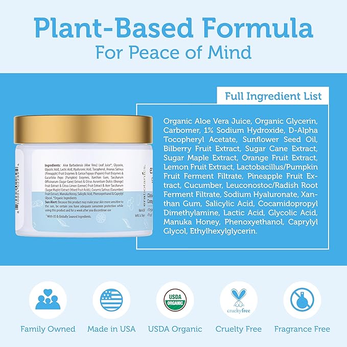 Era Organics Glycolic Acid Peel AHA BHA Exfoliant - 70% USP Grade Clinical Strength Age-Defying At Home Chemical Exfoliant for Face - Salicylic and Lactic Acid, Aloe Vera, Manuka Honey