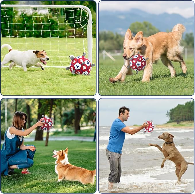 Diman Dog Balls,6 Inch Balls for Dogs with Straps, Dog Soccer Ball, Red