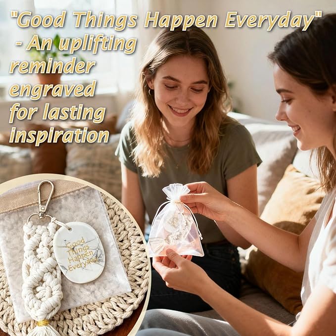 Engraved Howlite Healing Stone with Tassel, Mental Crystal for Reiki & Anxiety Relief, Polished Stones Gift for Women, Moonstone Crystals Inspired