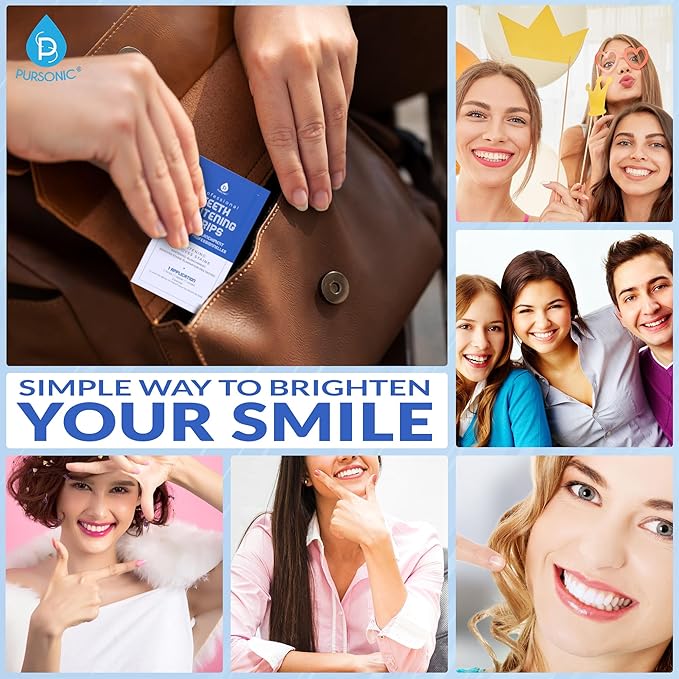 Pursonic Teeth Whitening Strips (28 Strips) - Non-Toxic & Peroxide-Free - Professional Instant Teeth Whitening at Home to Remove Coffee, Smoking, & Wine Stains