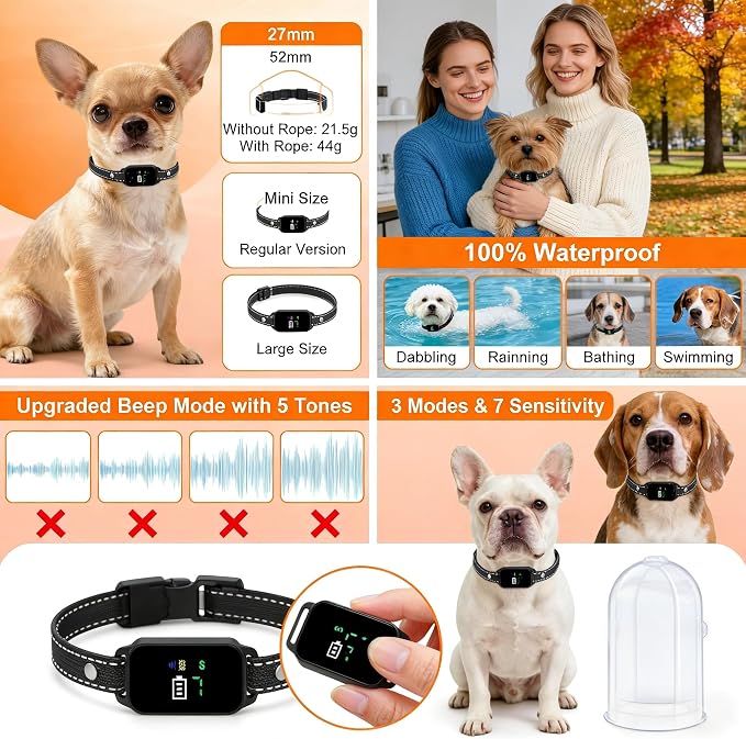 Bark Collar for Dogs, 2Pack Small Anti Barking Collar, Training Bark Collar