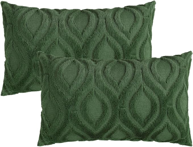 decorUhome Faux Fur Plush Forest Elf Throw Pillow Covers 12x20 Set of 2 | Plush Solid Fall Couch Pillow Covers, Accent Modern Farmhouse Neutral Decorative Soft Pillow Cases for Sofa Bed Living Room