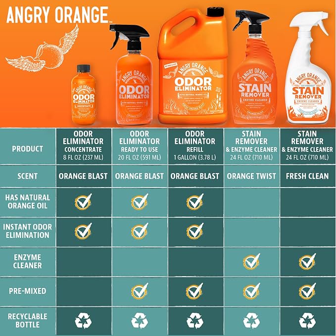 ANGRY ORANGE Pet Odor Eliminator for Dog and Cat Urine, Carpet Stains, and Strong Smells – NEW Orange Rush Scent – Citrus Cleaner with Natural Orange Oil – 24 oz