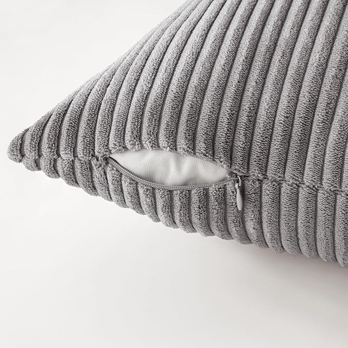 MIULEE Soft Corduroy Decorative Throw Pillow Covers Neutral Grey 18x18 | Set of 4, Mordern Minimalist Decor, Layered Gray Collection, Boho Farmhouse Cushion Covers for Couch Bed Sofa Living Room