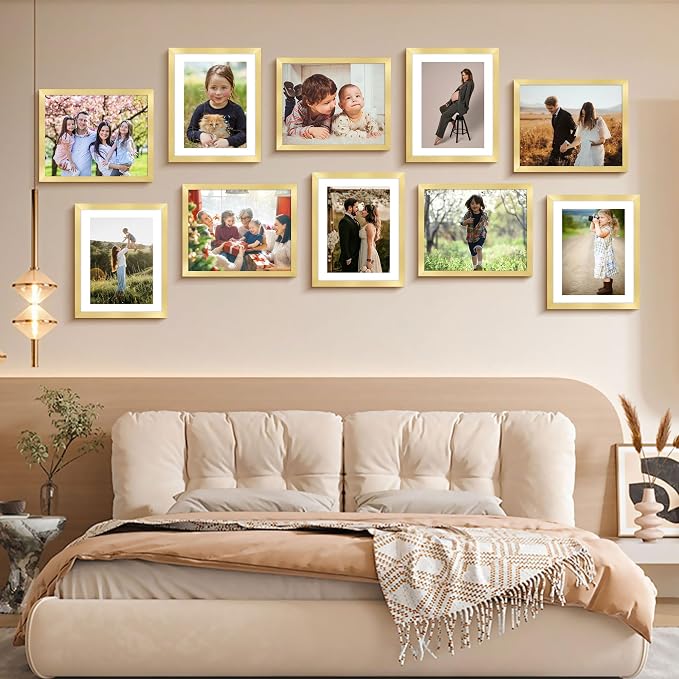 8x10 Picture Frame Bulk-6 Pack, Gold Picture Frames Collage Wall Decor, Wall & Tabletop Picture Frames, Photo Frame with HD Plexiglass, Display Pictures 5x7 with Mat or 8x10 Without Mat