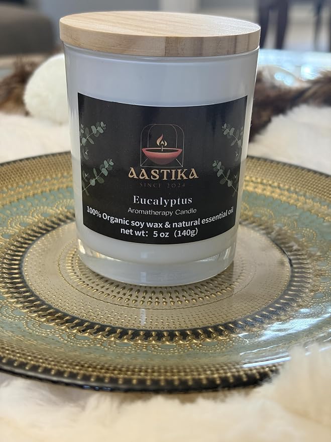Aastika- Eucalyptus 100% Organic Soy Wax Candle – Scented, Aromatherapy Jar Candle, 5 oz