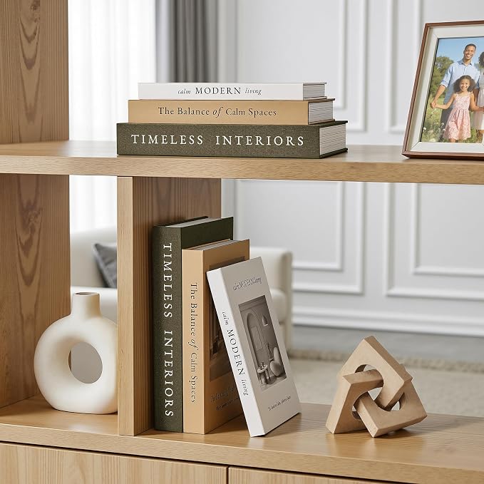 JARLINK Decorative Books, Set of 3 Fake Book Storage Boxes, Olive Green | Modern Home Decoration with Hidden Storage Room for Photos & Keepsakes, Styling Decor for Coffee Tables, Shelves, & Mantels.